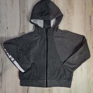 Under Armour Girls Large Gray Ribbed Fleece Full Zip Hoodie Sleeve Spellout